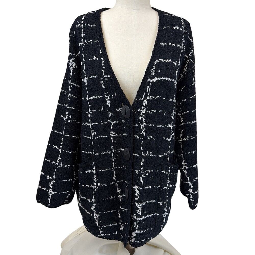 NWT Liv by Habitat Clothes Black White Grid Pattern Open Front Cardigan Size XS